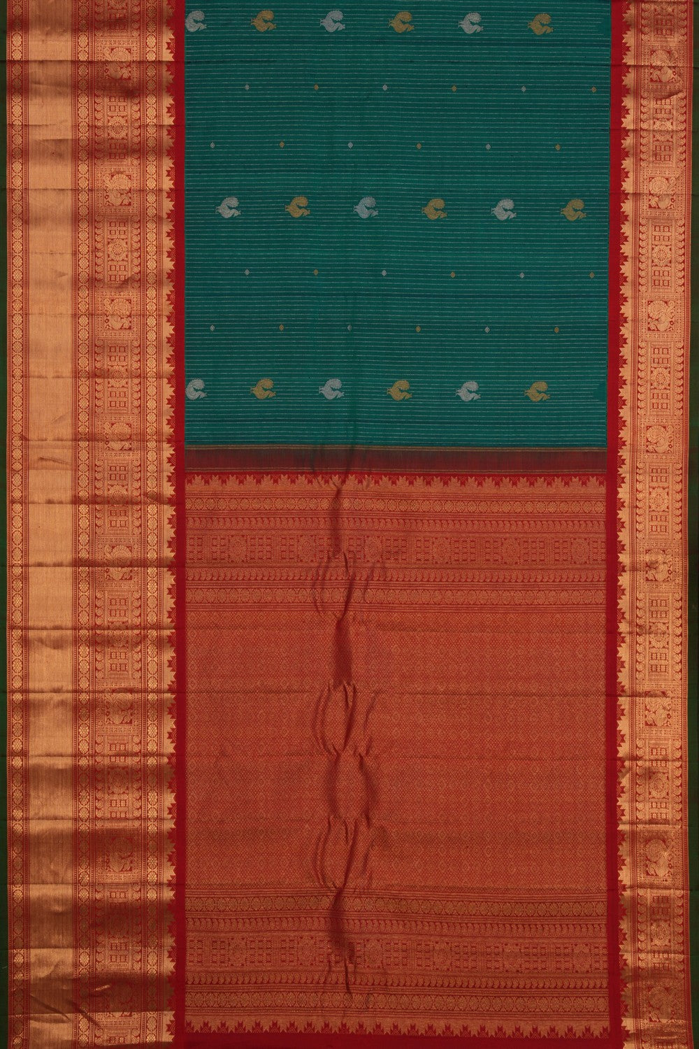 Image of Gadwal Silk Teal Green Saree